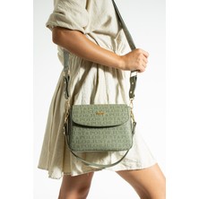 Just Polo Kadın Yeşil Baskı Desenli Kolon Askılı 3 Bölmeli Omuz Çantası 23X16CM MDS2184