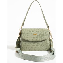 Just Polo Kadın Yeşil Baskı Desenli Kolon Askılı 3 Bölmeli Omuz Çantası 23X16CM MDS2184