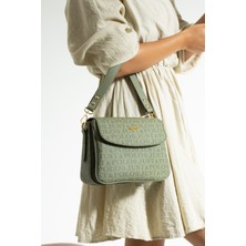 Just Polo Kadın Yeşil Baskı Desenli Kolon Askılı 3 Bölmeli Omuz Çantası 23X16CM MDS2184