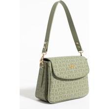 Just Polo Kadın Yeşil Baskı Desenli Kolon Askılı 3 Bölmeli Omuz Çantası 23X16CM MDS2184