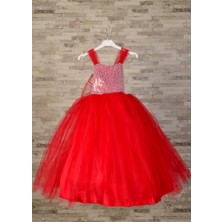 Süer Butik Miss Helina Kırmızı Çocuk Abiye Parti ve Doğumgünü Elbisesi