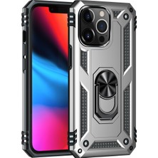 Andeka iPhone 13 Pro Uyumlu Kılıf Kamera Korumalı Yüzüklü Armor Military Tank Sofya Kapak - Gümüş