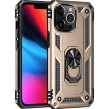 Andeka iPhone 13 Pro Uyumlu Kılıf Kamera Korumalı Yüzüklü Armor Military Tank Sofya Kapak - Gold