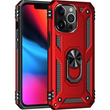 Andeka iPhone 13 Pro Uyumlu Kılıf Kamera Korumalı Yüzüklü Armor Military Tank Sofya Kapak - Kırmızı