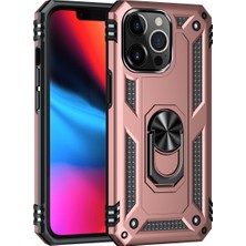 Andeka iPhone 13 Pro Uyumlu Kılıf Kamera Korumalı Yüzüklü Armor Military Tank Sofya Kapak - Rose