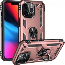 Andeka iPhone 13 Pro Uyumlu Kılıf Kamera Korumalı Yüzüklü Armor Military Tank Sofya Kapak - Rose