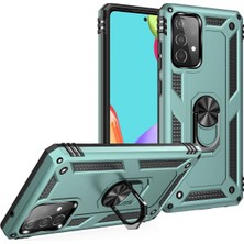 Andeka Samsung Galaxy A52 Uyumlu Kılıf Kamera Korumalı Yüzüklü Armor Military Tank Sofya Kapak - Yeşil