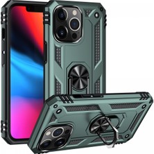 Andeka iPhone 14 Pro Max Uyumlu Kılıf Kamera Korumalı Yüzüklü Armor Military Tank Sofya Kapak - Yeşil