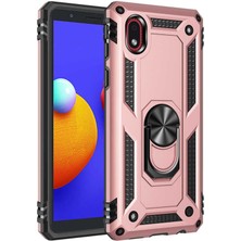 Andeka Samsung Galaxy A01 Core Uyumlu Kılıf Kamera Korumalı Yüzüklü Armor Military Tank Sofya Kapak - Rose