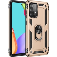 Andeka Samsung Galaxy A52S Uyumlu Kılıf Kamera Korumalı Yüzüklü Armor Military Tank Sofya Kapak - Gold