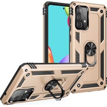 Andeka Samsung Galaxy A52S Uyumlu Kılıf Kamera Korumalı Yüzüklü Armor Military Tank Sofya Kapak - Gold