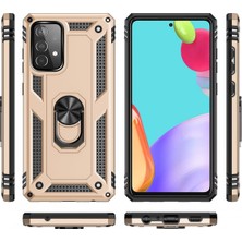 Andeka Samsung Galaxy A52S Uyumlu Kılıf Kamera Korumalı Yüzüklü Armor Military Tank Sofya Kapak - Gold