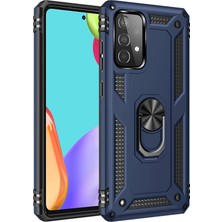 Andeka Samsung Galaxy A52 Uyumlu Kılıf Kamera Korumalı Yüzüklü Armor Military Tank Sofya Kapak - Lacivert