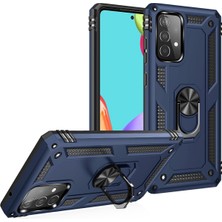 Andeka Samsung Galaxy A52 Uyumlu Kılıf Kamera Korumalı Yüzüklü Armor Military Tank Sofya Kapak - Lacivert