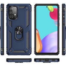 Andeka Samsung Galaxy A52 Uyumlu Kılıf Kamera Korumalı Yüzüklü Armor Military Tank Sofya Kapak - Lacivert