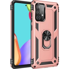 Andeka Samsung Galaxy A52 Uyumlu Kılıf Kamera Korumalı Yüzüklü Armor Military Tank Sofya Kapak - Rose