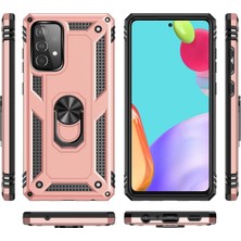 Andeka Samsung Galaxy A52 Uyumlu Kılıf Kamera Korumalı Yüzüklü Armor Military Tank Sofya Kapak - Rose