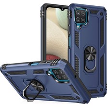 Andeka Samsung Galaxy M32 Uyumlu Kılıf Kamera Korumalı Yüzüklü Armor Military Tank Sofya Kapak - Lacivert