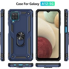 Andeka Samsung Galaxy M32 Uyumlu Kılıf Kamera Korumalı Yüzüklü Armor Military Tank Sofya Kapak - Lacivert