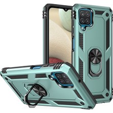 Andeka Samsung Galaxy M32 Uyumlu Kılıf Kamera Korumalı Yüzüklü Armor Military Tank Sofya Kapak - Yeşil