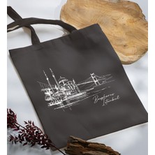 Bk Gift Istanbul Tasarımlı-5 Antrasit Kumaş Bez Çanta