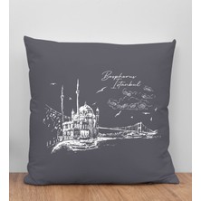 Bk Gift İstanbul Tasarımlı Antrasit Kırlent Yastık, Özel Baskılı 40 x 40 cm Ev Dekorasyonu