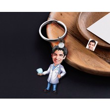 Bk Gift Kişiye Özel Diş Hekimi Karikatürlü Ahşap Anahtarlık-5 Sevgiliye Hediye, Arkadaşa Hediye, Doğum Günü Hediyesi