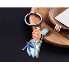 Bk Gift Kişiye Özel Diş Hekimi Karikatürlü Ahşap Anahtarlık-2 Sevgiliye Hediye, Arkadaşa Hediye, Doğum Günü Hediyesi