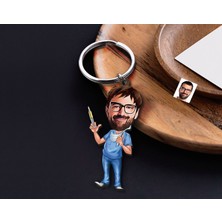 Bk Gift Kişiye Özel Diş Hekimi Karikatürlü Ahşap Anahtarlık-4 Sevgiliye Hediye, Arkadaşa Hediye, Doğum Günü Hediyesi