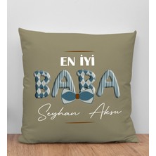 Bk Gift Kişiye Özel Isimli Babalar Günü Tasarımlı Haki Kırlent Yastık-12 Babaya Hediye, Ev Dekorasyonu, Babalar Günü Hediyesi