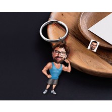 Bk Gift Kişiye Özel Erkek Fitness Karikatürlü Ahşap Anahtarlık-1 Sevgiliye Hediye, Arkadaşa Hediye, Doğum Günü Hediyesi