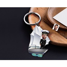 Bk Gift Kişiye Özel Gemi Kaptanı Karikatürlü Ahşap Anahtarlık-1 Sevgiliye Hediye, Arkadaşa Hediye, Doğum Günü Hediyesi