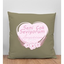 Bk Gift Anneler Günü Tasarımlı Haki Kırlent Yastık, Anneye Hediye, Ev Dekorasyonu, Anneler Günü Hediyesi-1