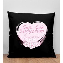 Bk Gift Anneler Günü Tasarımlı Siyah Kırlent Yastık, Anneye Hediye, Ev Dekorasyonu, Anneler Günü Hediyesi-1