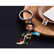 Bk Gift Kişiye Özel Itfaiyeci Karikatürlü Ahşap Anahtarlık-1 Sevgiliye Hediye, Arkadaşa Hediye, Doğum Günü Hediyesi