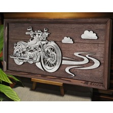 Bk Gift Özel Yapım Kabartma Motor Figür Temalı Meşe Ağacı Ahşap Bar Tablosu-1, Ev Dekorasyonu, Duvar Dekoru