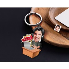 Bk Gift Kişiye Özel Gamer Karikatürlü Ahşap Anahtarlık-1 Sevgiliye Hediye, Arkadaşa Hediye, Doğum Günü Hediyesi