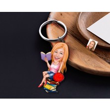 Bk Gift Kişiye Özel Öğrenci Karikatürlü Ahşap Anahtarlık-1 Sevgiliye Hediye, Arkadaşa Hediye, Doğum Günü Hediyesi