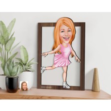 Bk Gift Kişiye Özel Buz Pateni Karikatürlü 3D Ahşap Tablo-1, Sevgiliye Hediye, Arkadaşa Hediye, Doğum Günü Hediyesi