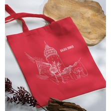 Bk Gift Istanbul Tasarımlı-6 Kırmızı Kumaş Bez Çanta Baskılı Omuz Çantası
