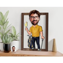 Bk Gift Kişiye Özel Erkek Golfcü Karikatürlü 3D Ahşap Tablo-4, Sevgiliye Hediye, Arkadaşa Hediye, Doğum Günü Hediyesi