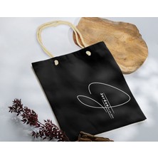 Bk Gift Isimli Tarihli Siyah Halat Saplı Kumaş Bez Çanta - 4 Baskılı Omuz Çantası