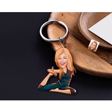 Bk Gift Kişiye Özel Yoga Karikatürlü Ahşap Anahtarlık-2 Sevgiliye Hediye, Arkadaşa Hediye, Doğum Günü Hediyesi