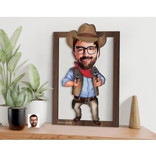 Bk Gift Kişiye Özel Kovboy Karikatürlü 3D Ahşap Tablo-4, Sevgiliye Hediye, Arkadaşa Hediye, Doğum Günü Hediyesi