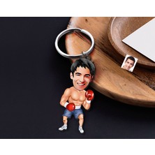 Bk Gift Kişiye Özel Boksör Karikatürlü Ahşap Anahtarlık-1 Sevgiliye Hediye, Arkadaşa Hediye, Doğum Günü Hediyesi