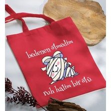 Bk Gift Ruh Halim Bir Ölü Tasarımlı-1 Kırmızı Kumaş Bez Çanta Baskılı Omuz Çantası