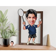 Bk Gift Kişiye Özel Erkek Badminton Karikatürlü 3D Ahşap Tablo-1, Sevgiliye Hediye, Arkadaşa Hediye, Doğum Günü Hediyesi