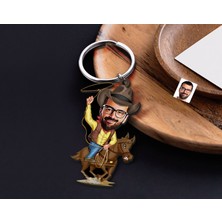 Bk Gift Kişiye Özel Kovboy Karikatürlü Ahşap Anahtarlık-1 Sevgiliye Hediye, Arkadaşa Hediye, Doğum Günü Hediyesi