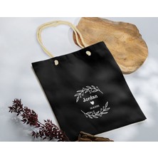 Bk Gift Isimli Tarihli Siyah Halat Saplı Kumaş Bez Çanta - 3 Baskılı Omuz Çantası