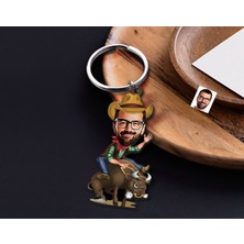 Bk Gift Kişiye Özel Rodeocu Karikatürlü Ahşap Anahtarlık-1 Sevgiliye Hediye, Arkadaşa Hediye, Doğum Günü Hediyesi